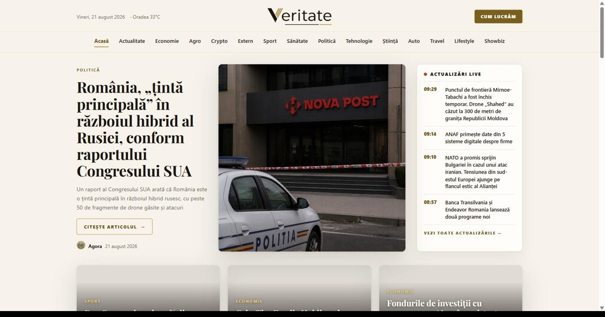 Veritate.ro propune știri scrise integral de AI, pentru cititorii care vor fapte separate de opinii
