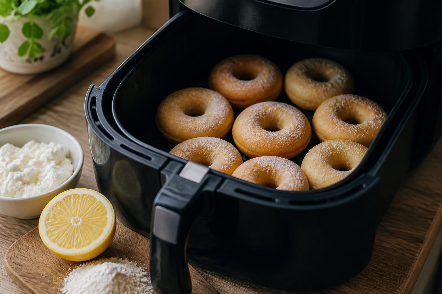 Gogoșile cu lămâie se coc în 10 minute la air fryer și nu conțin ulei în compoziție